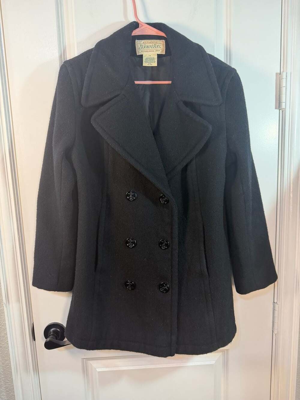 St. John's Bay Women's Black Double-Breasted Pea Coat Size 8